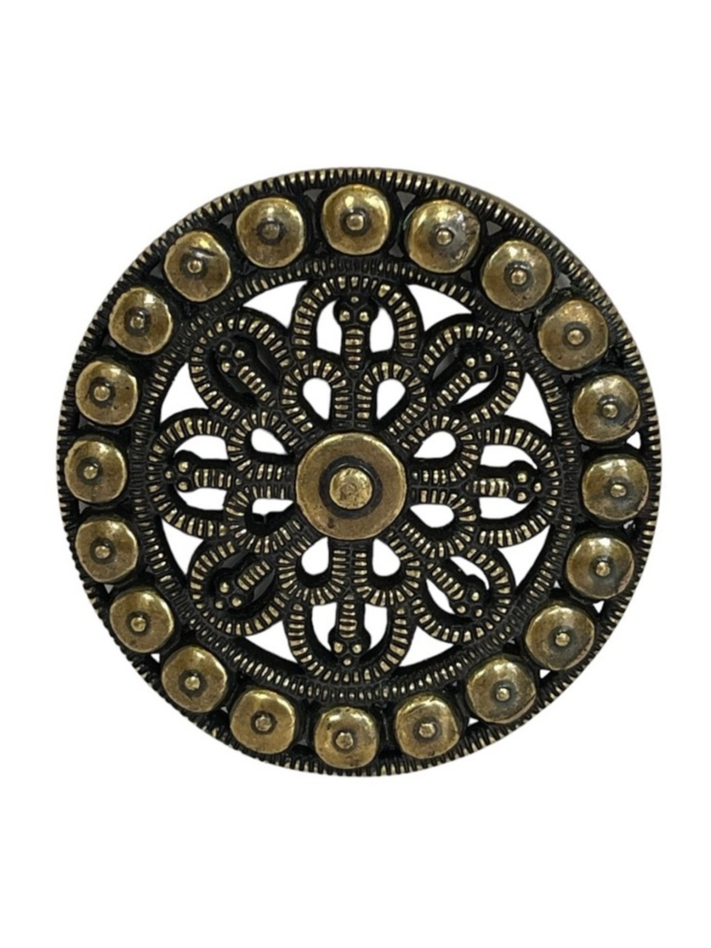 VTG Brass Round Floral Stud Belt Buckle Ornate Boho Bohemian Grunge Statement
